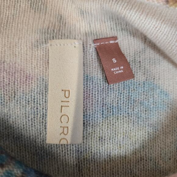 Anthropologie Pilcro Alani 100% Cashmere Sweater Small Pink Combo Floral Crop - Picture 7 of 12